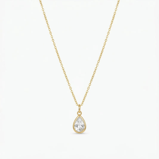 The Birthstones Teardrop Bezel Set Gold Necklace