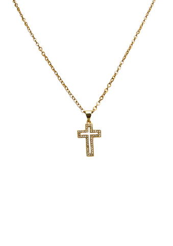 Crystal Silhouette Gold Cross Necklace