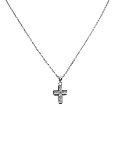 Crystal Ice Silver Cross Necklace