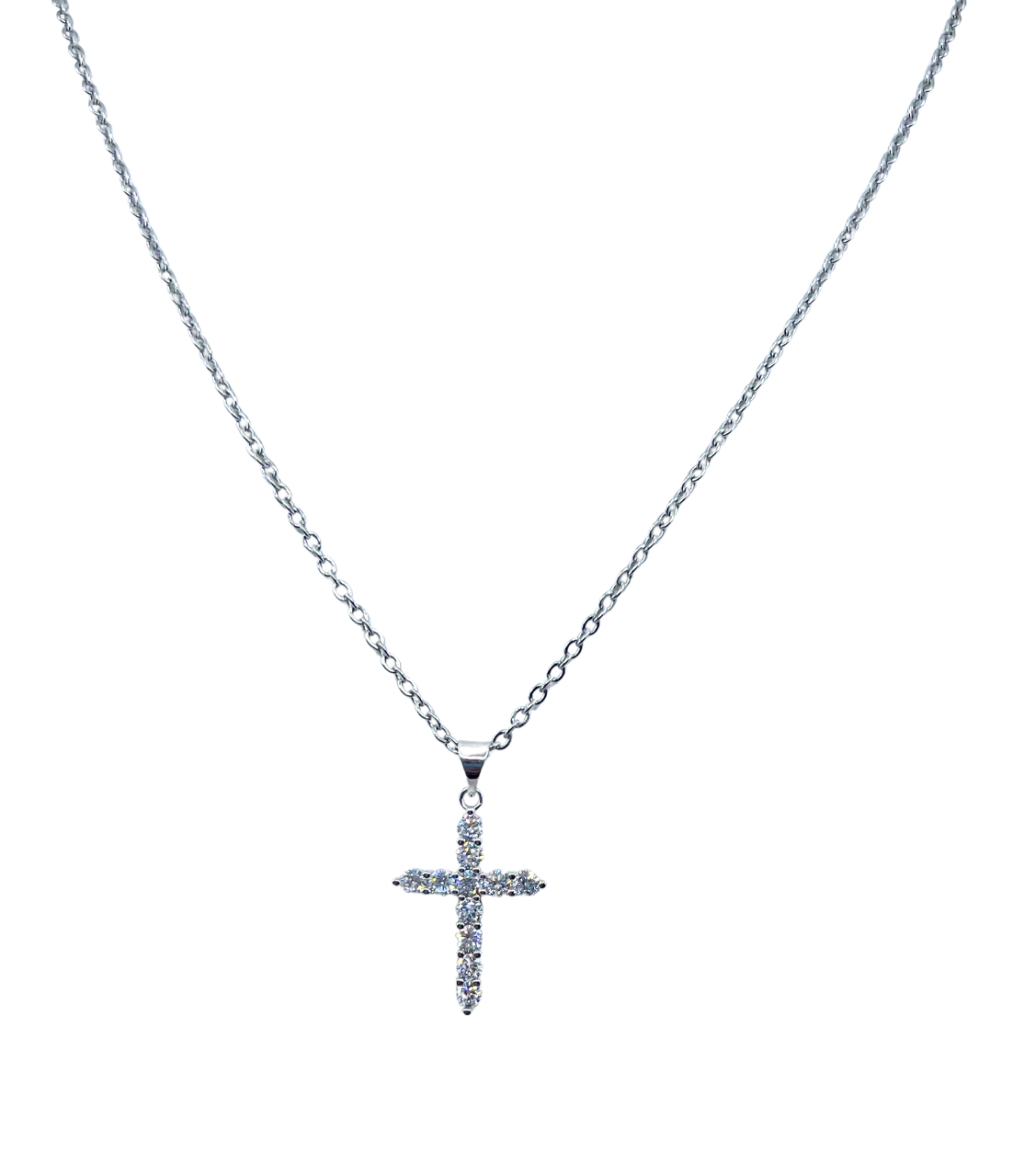 Crystal Dotted Silver Cross Necklace