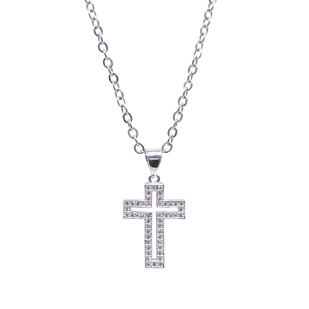 Crystal Silhouette Silver Cross Necklace