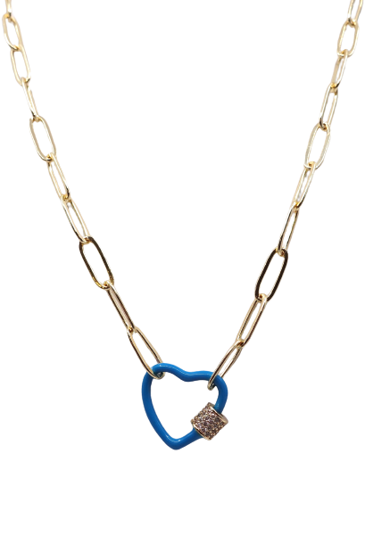 Gold Paperclip Chain Link Necklace - Neon Hearts