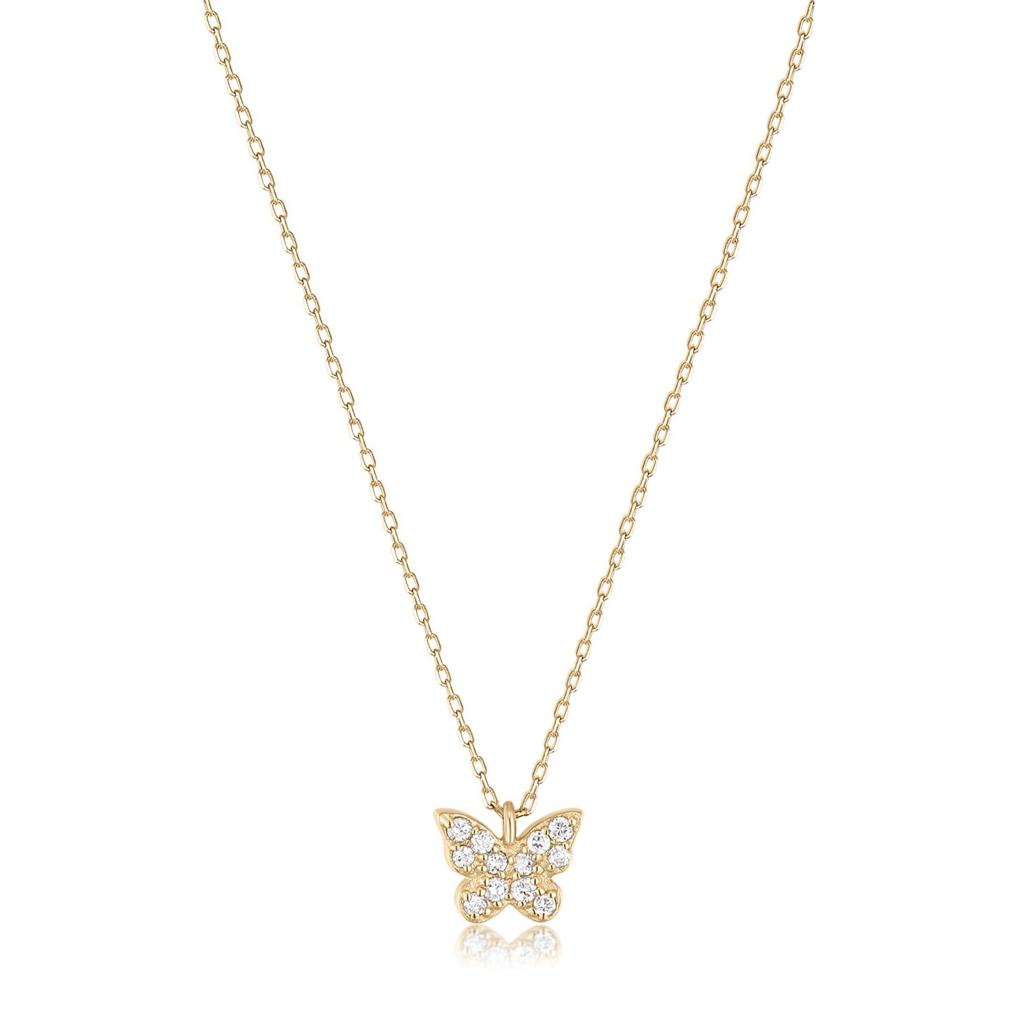 14K Gold Diamond Butterfly Dainty Necklace