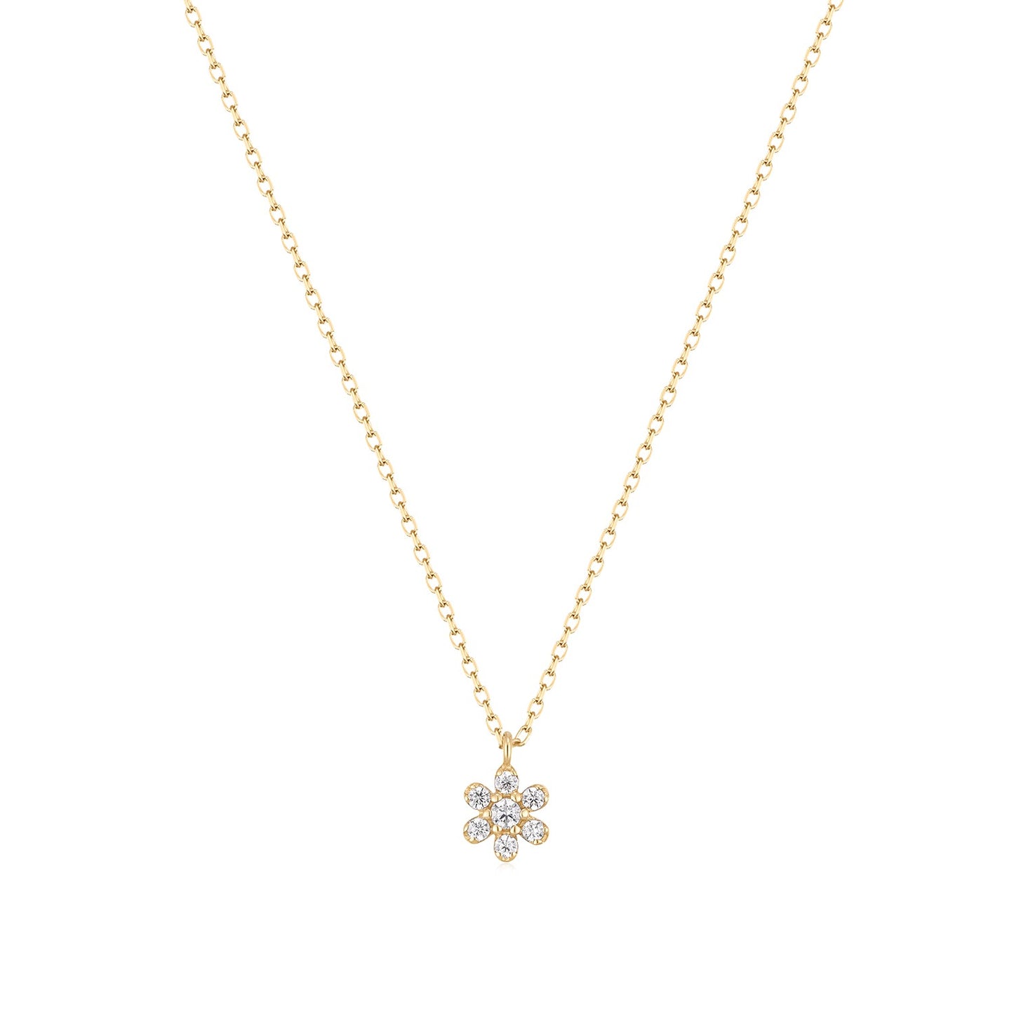 14K Diamond Dainty Daisy Gold Necklace