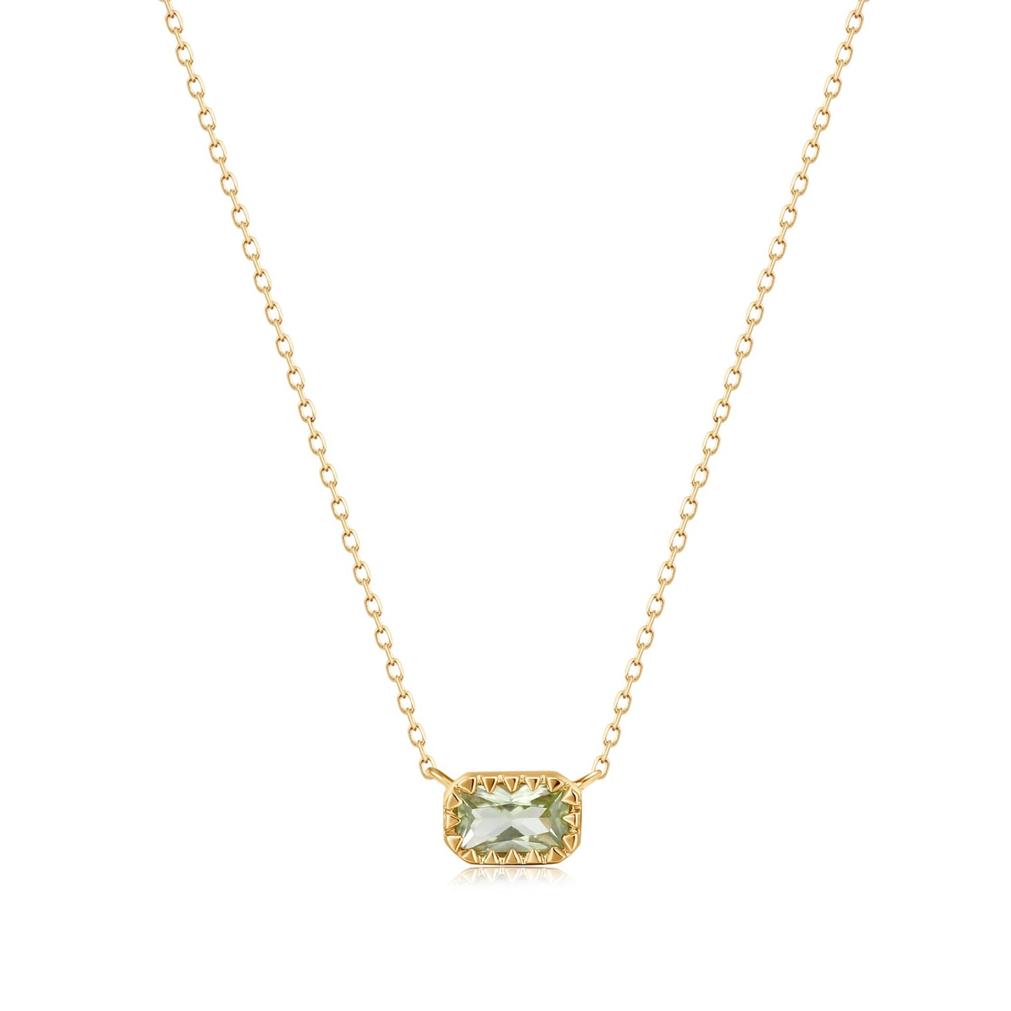 Natural Green Stone Square in 14K Gold Dainty Necklace