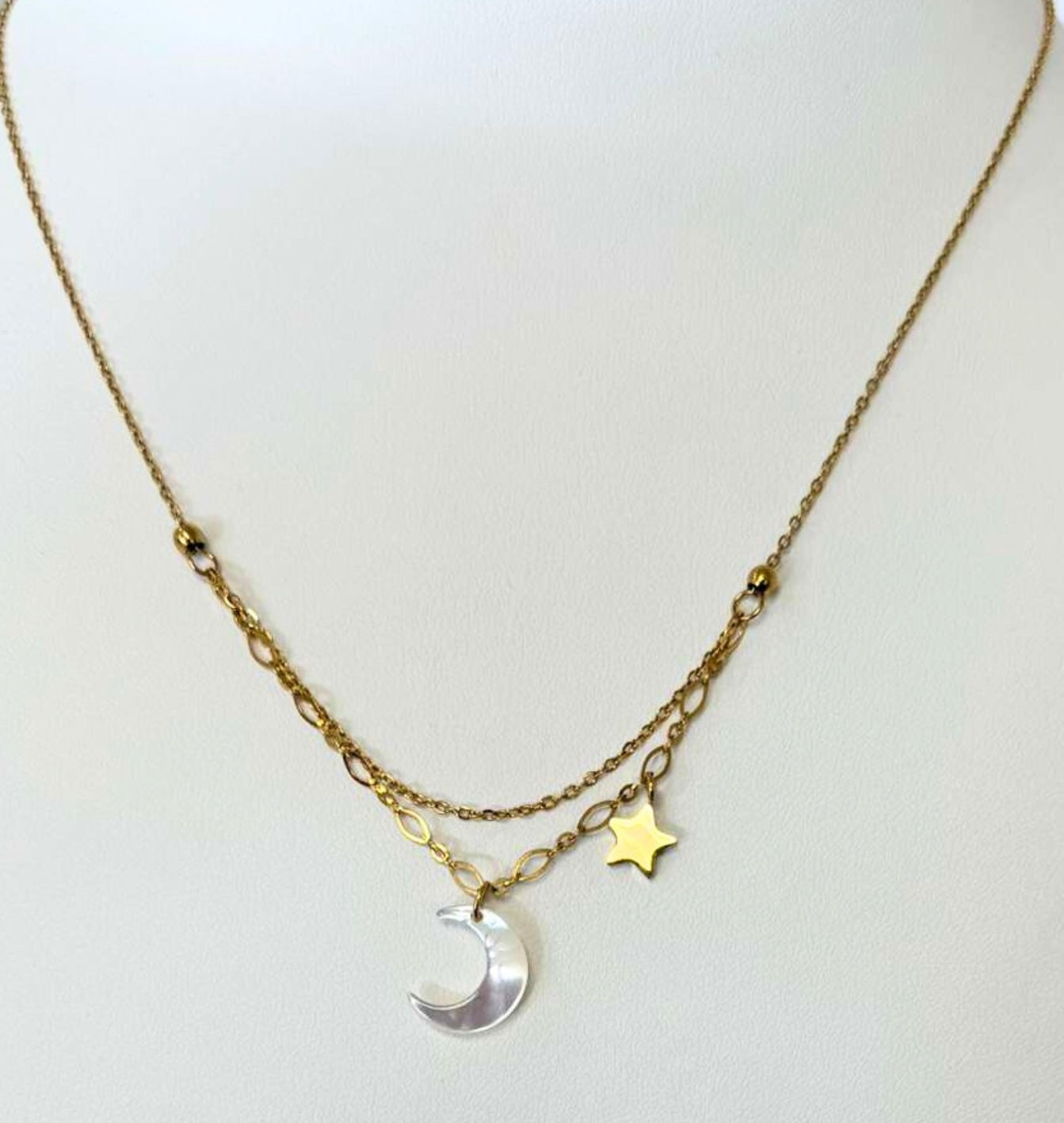 The Clear Moon and Gold Star Double Necklace
