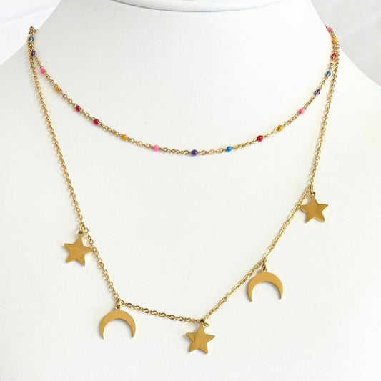 The Moon & Star Double Gold Necklace