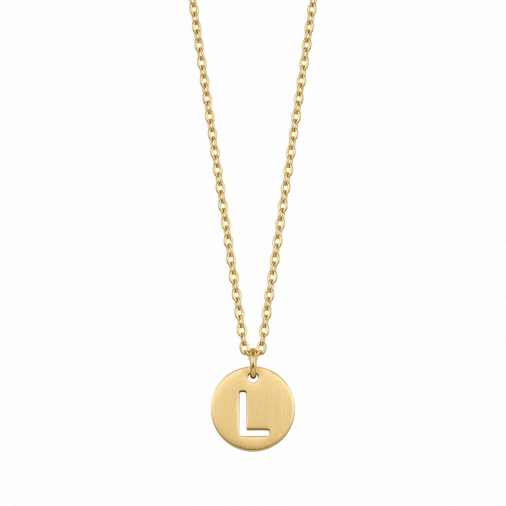 Stamped Circle Alphabet Letter Gold Necklace