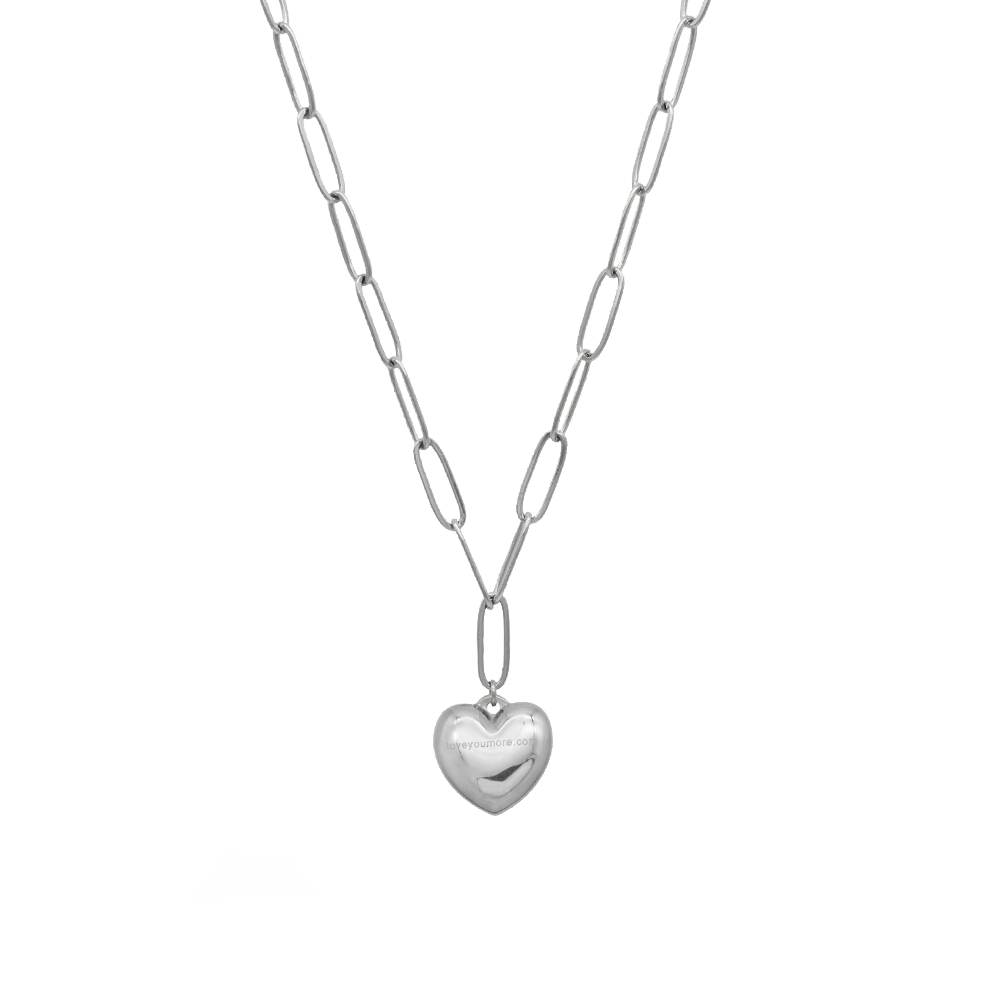Paperclip Chain Link Necklace - Bubbly Heart