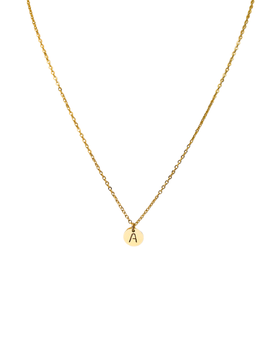 Stamped Circle Alphabet Letter Gold Necklace