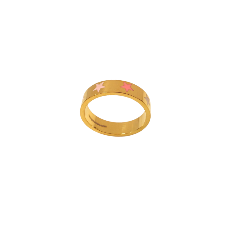Pink and Red Stars Gold Ring
