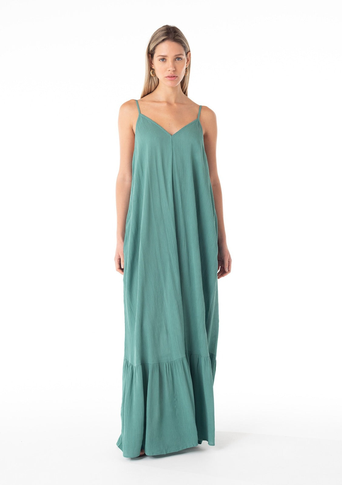 Teal Sleeveless Flowy Maxi Dress