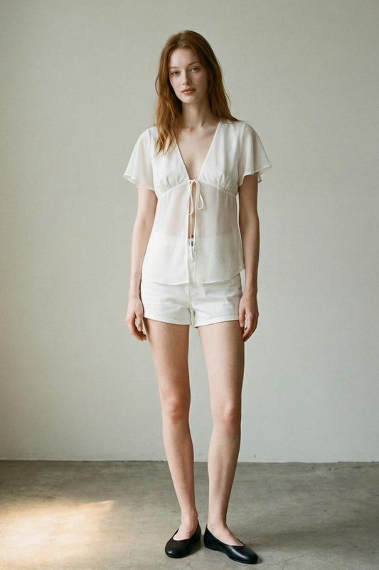 Chiffon Flowy Short Sleeves Blouse