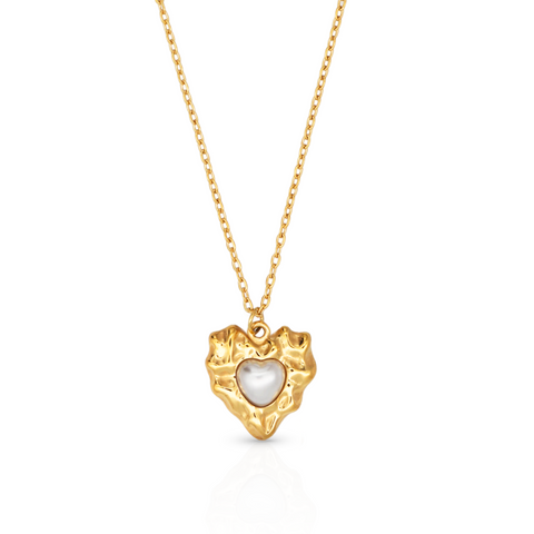 Vintage Pearl Heart Gold Necklace