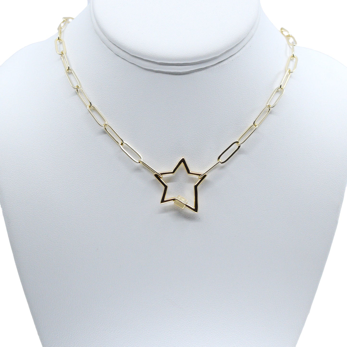 Gold Paperclip Chain Link Necklace - Star