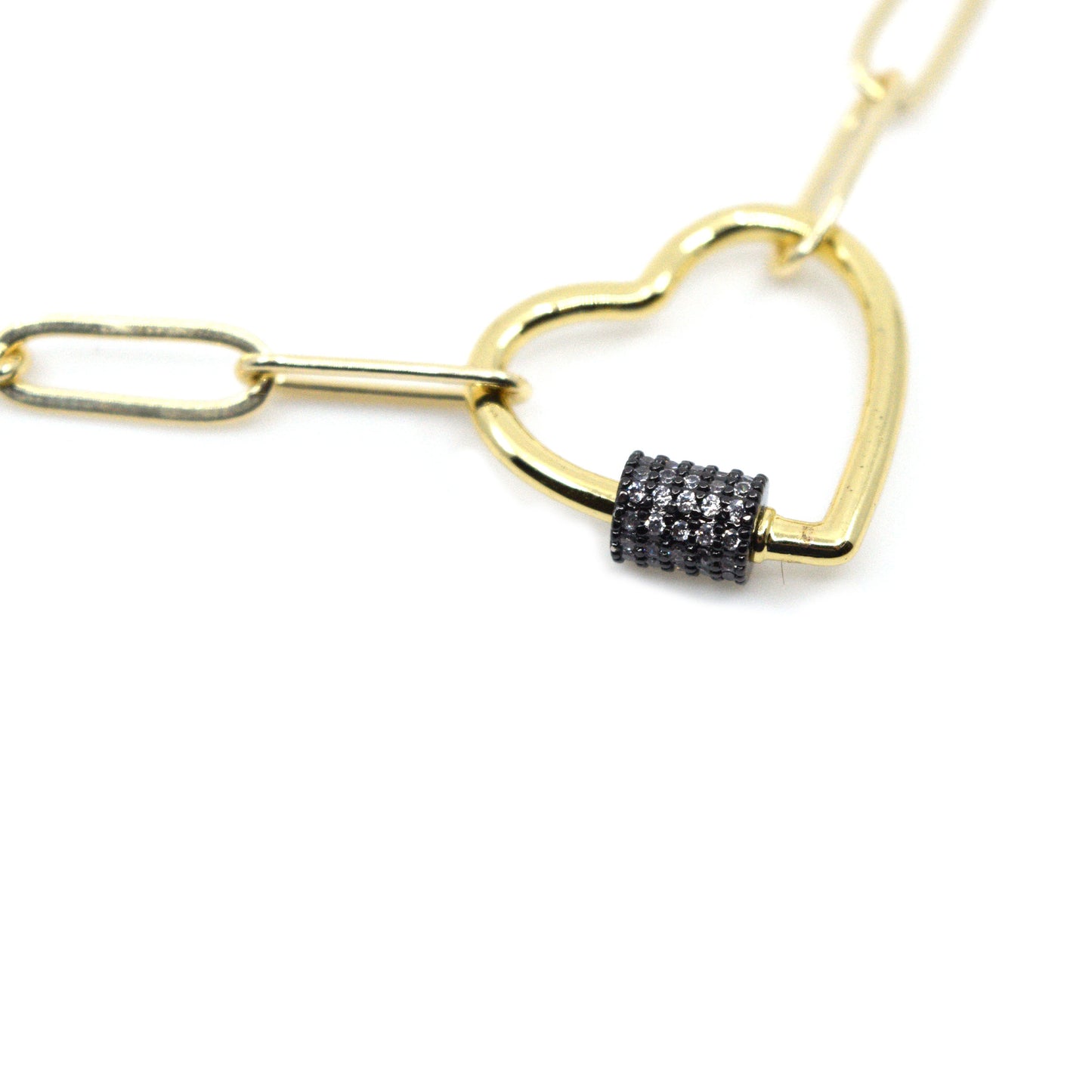 Gold Paperclip Chain Link Necklace - Heart