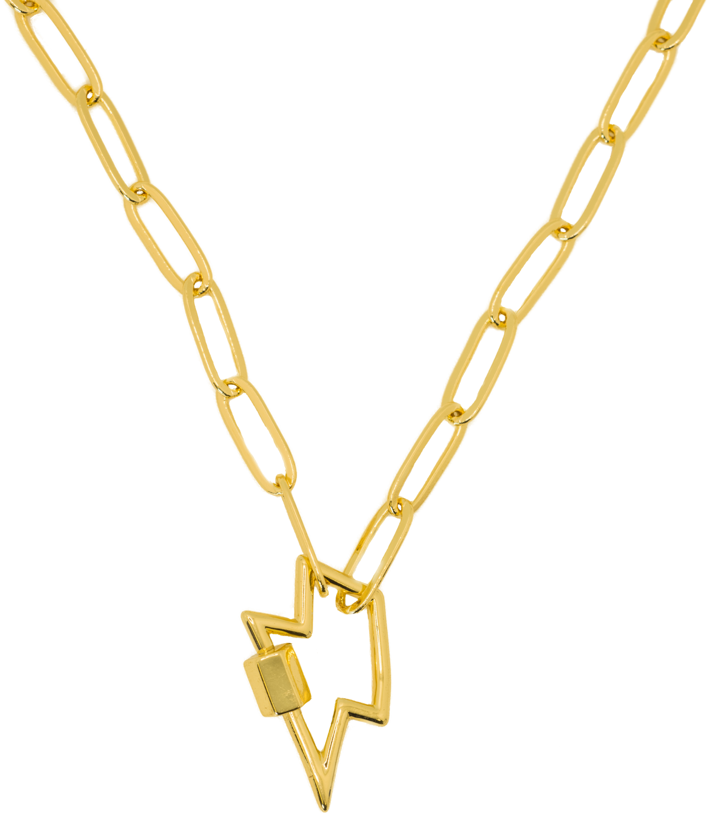 Gold Paperclip Chain Link Necklace - Lightening