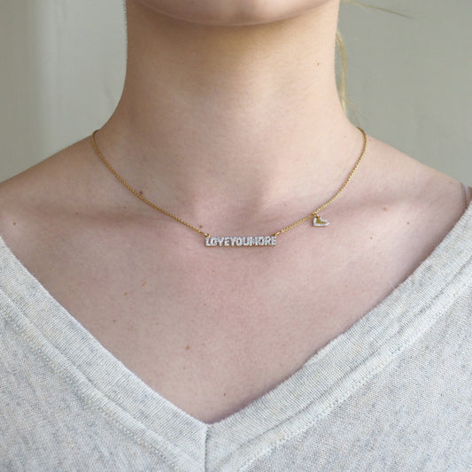 Love You More Bar Necklace in White Diamond & 14K Gold