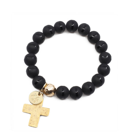The Luna Bracelet in Black Onyx with Cross