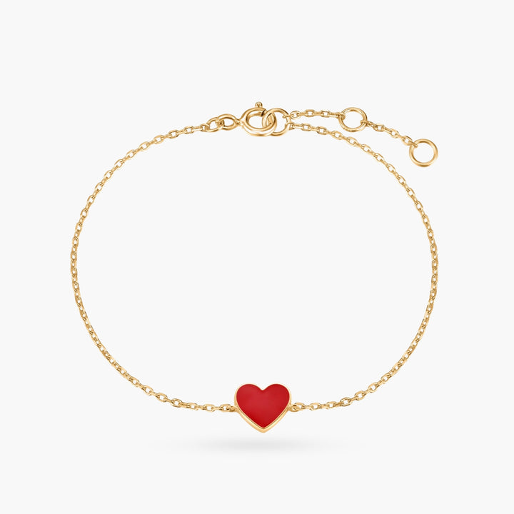 14k Gold Red Heart Gold Bracelet
