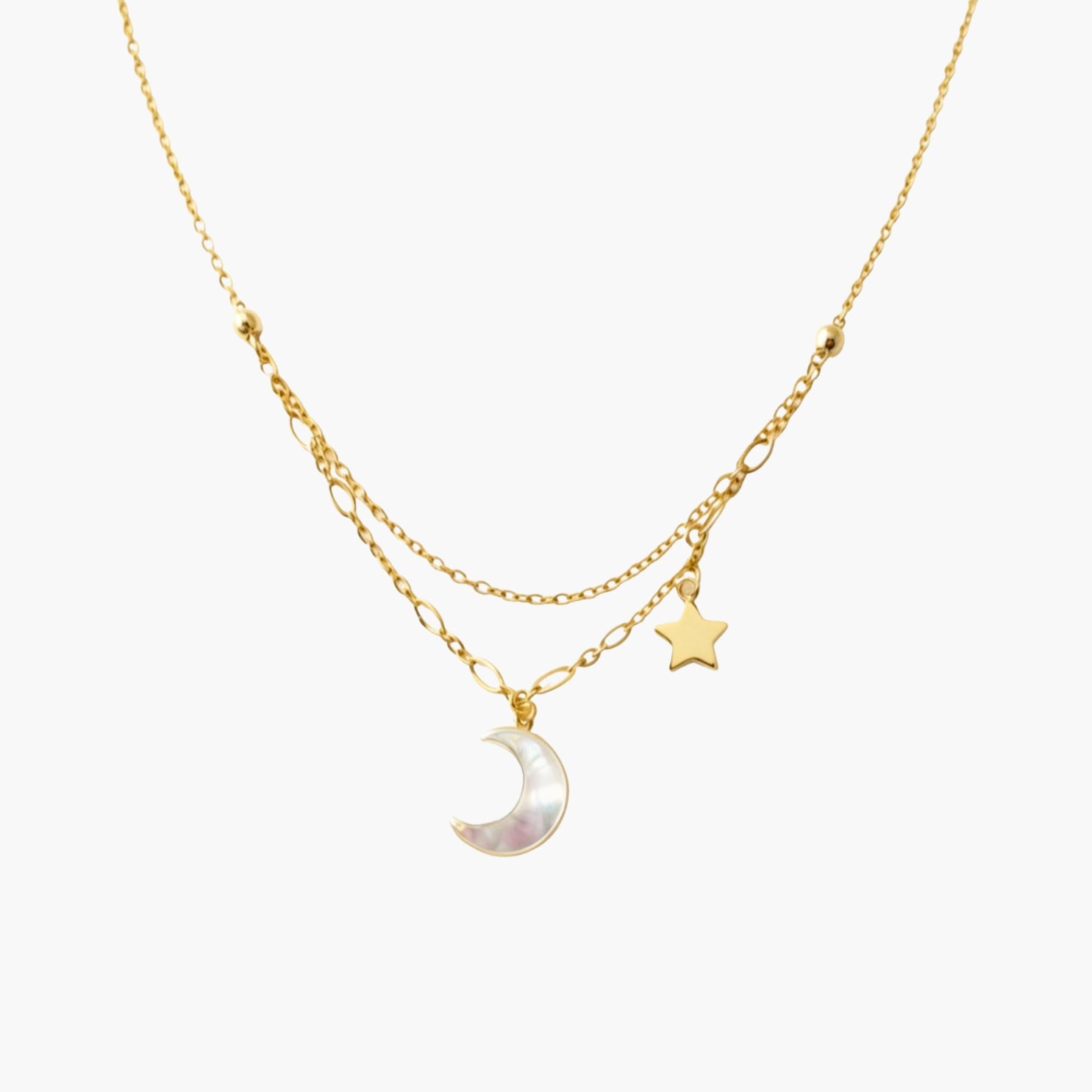 The Clear Moon and Gold Star Double Necklace