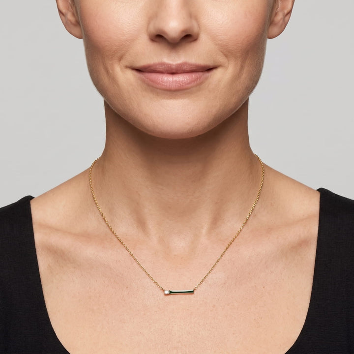 14K Dainty Single Diamond Bar Gold Necklace
