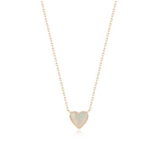 14K Mother of Pearl Heart Gold Dainty Necklace