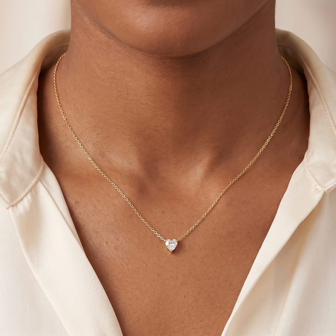 14K Tiny Heart Diamond Gold Necklace
