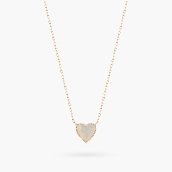 14K Mother of Pearl Heart Gold Dainty Necklace