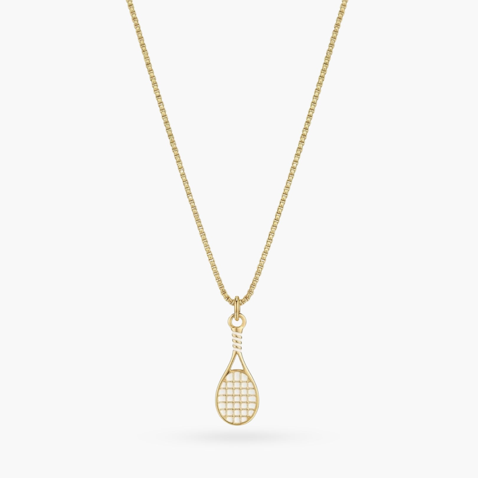 The Tennis Racquet White and Gold Necklace