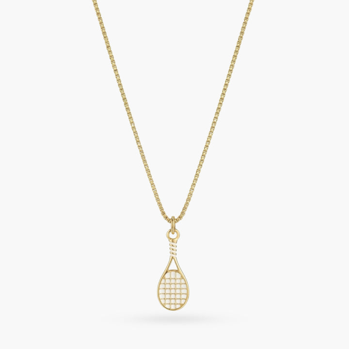 The Tennis Racquet White and Gold Necklace