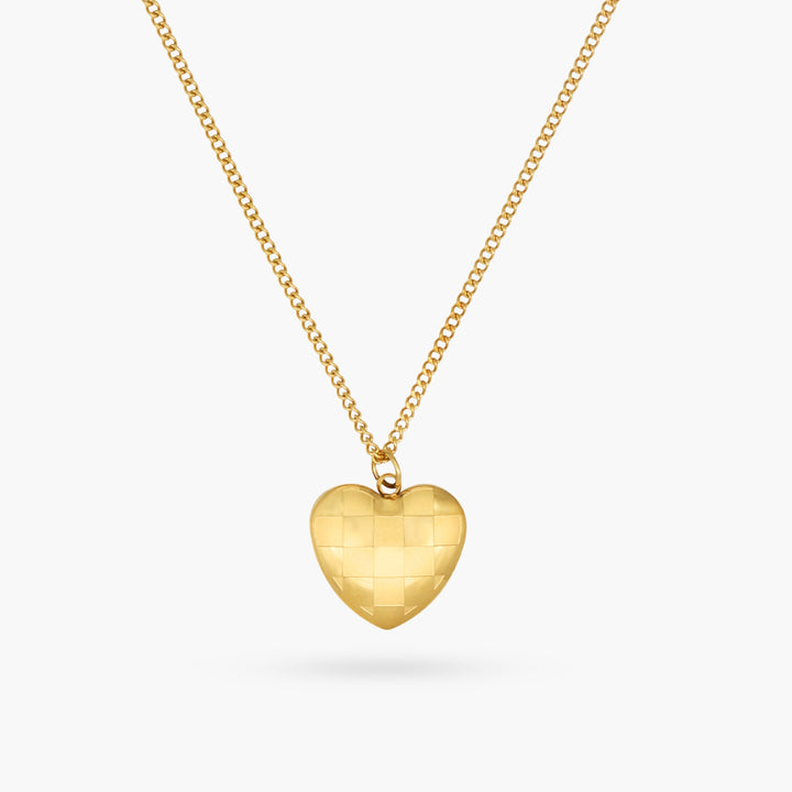 The Checkmate Heart Puff Gold Necklace