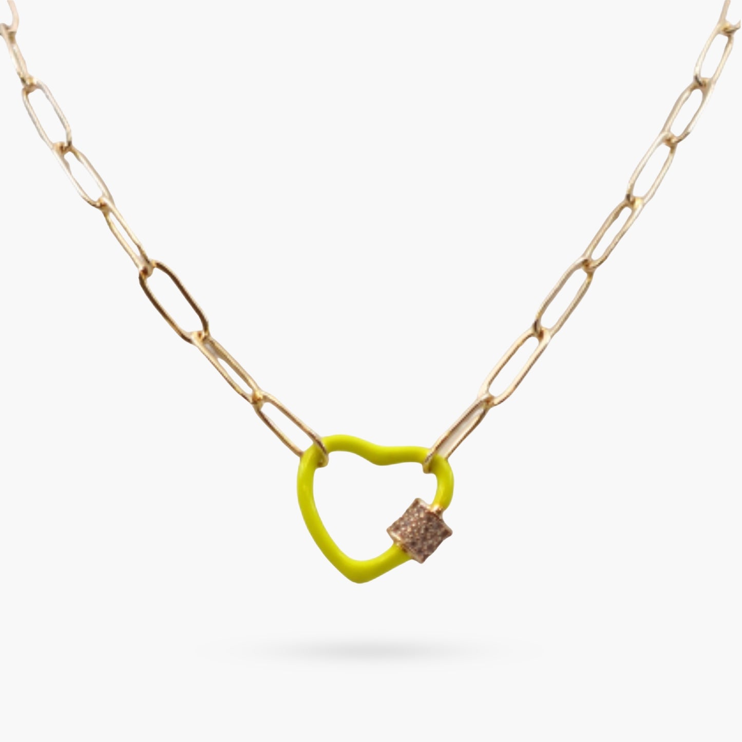 Gold Paperclip Chain Link Necklace - Neon Hearts