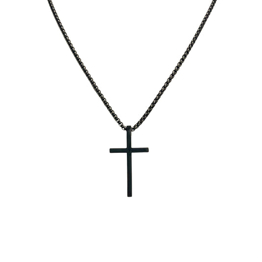 Black Cross with Long Chain Necklace