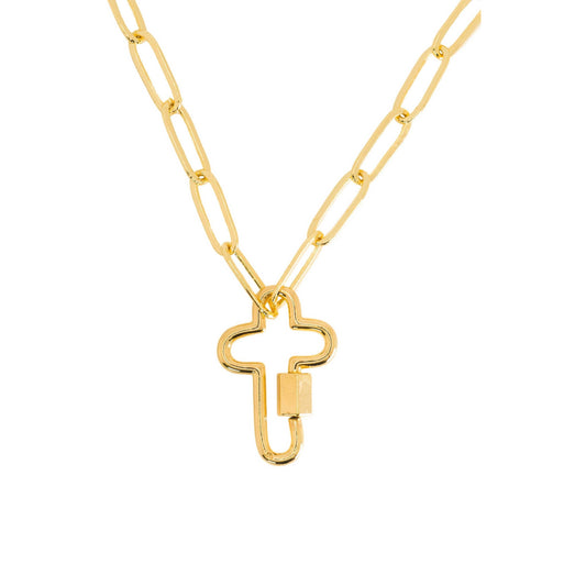 Gold Paperclip Chain Link Necklace - Cross
