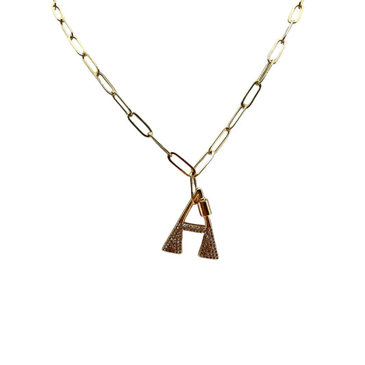 Gold Paperclip Chain Alphabet Necklace