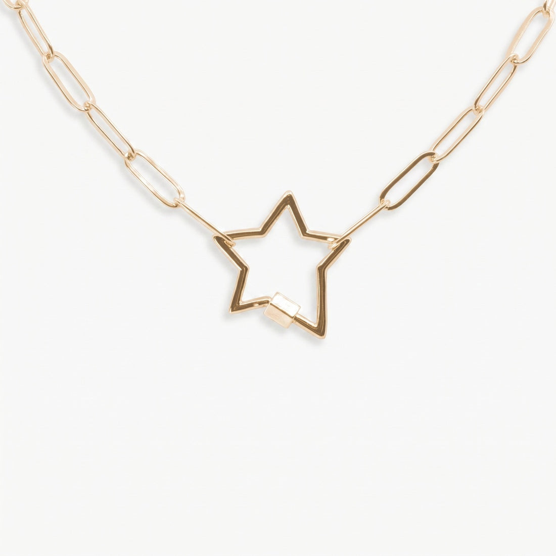 Gold Paperclip Chain Link Necklace - Star