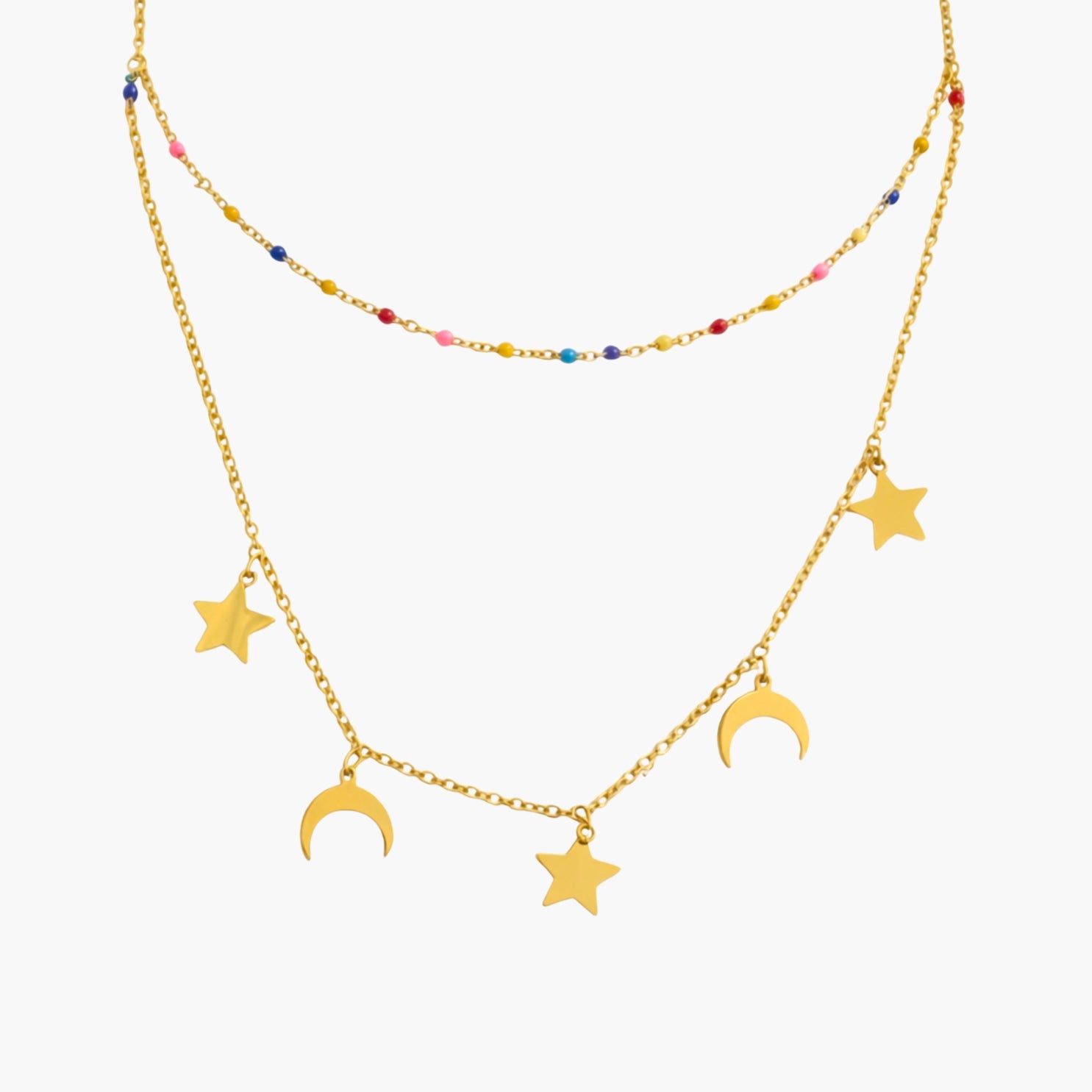 The Moon & Star Double Gold Necklace