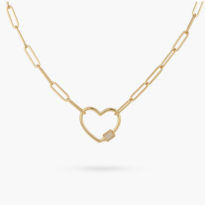 Gold Paperclip Chain Link Necklace - Heart