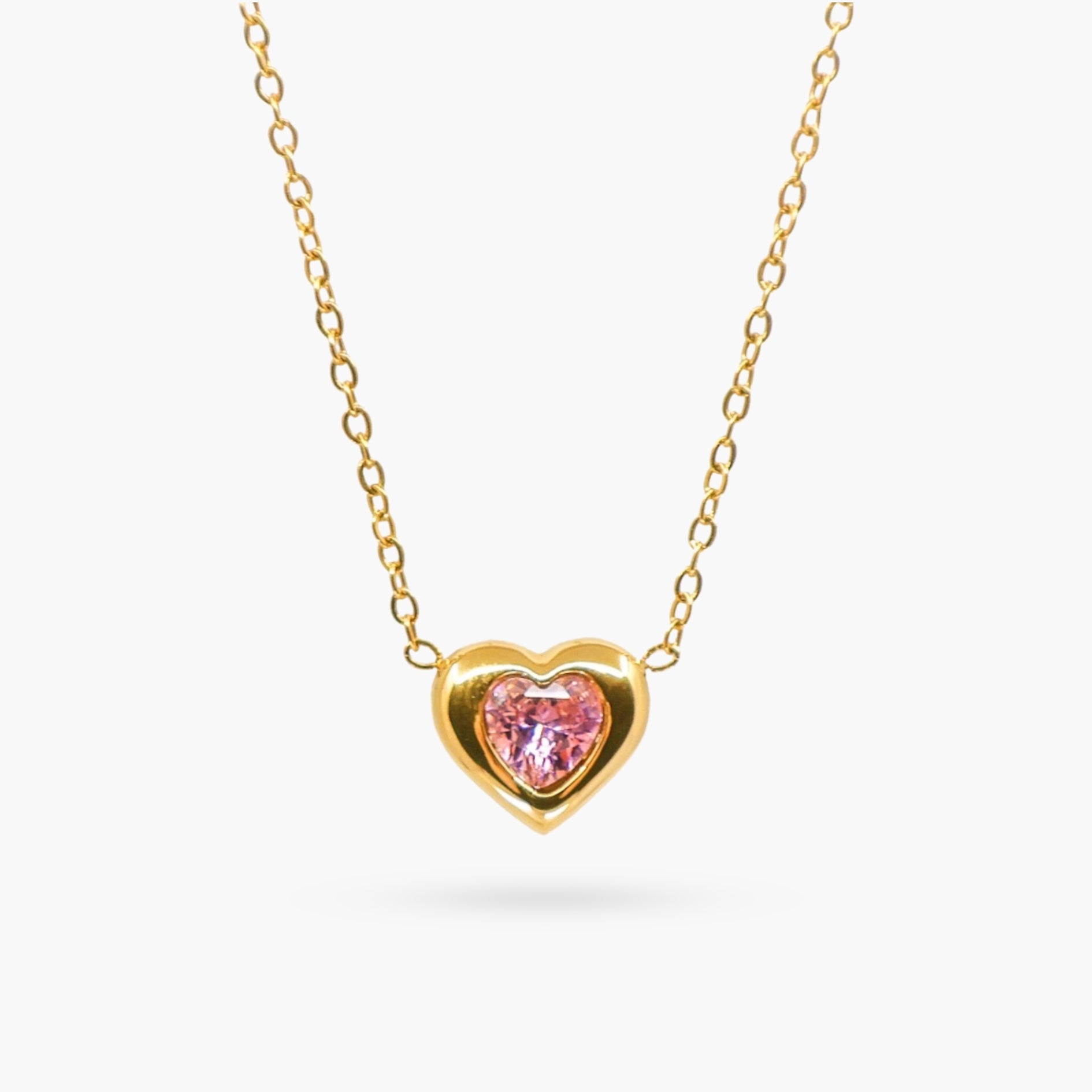 The Pink Stone in Gold Heart Necklace