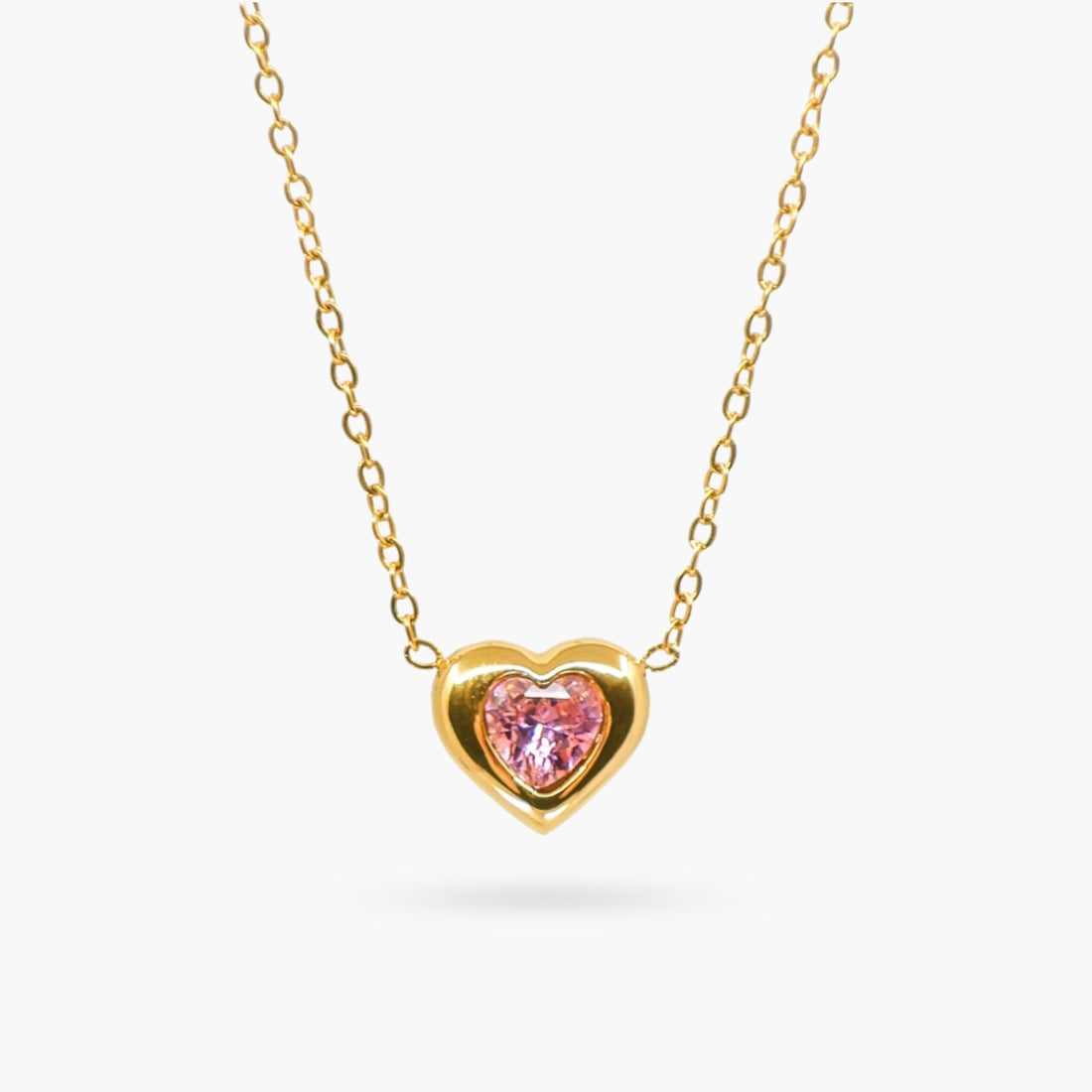 The Pink Stone in Gold Heart Necklace