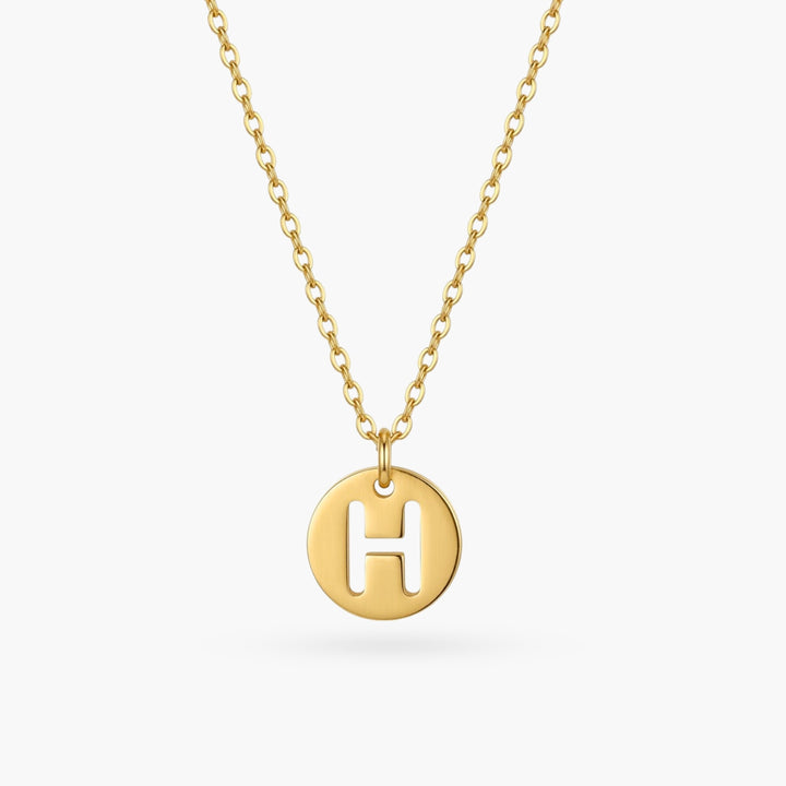 Stamped Circle Alphabet Letter Gold Necklace