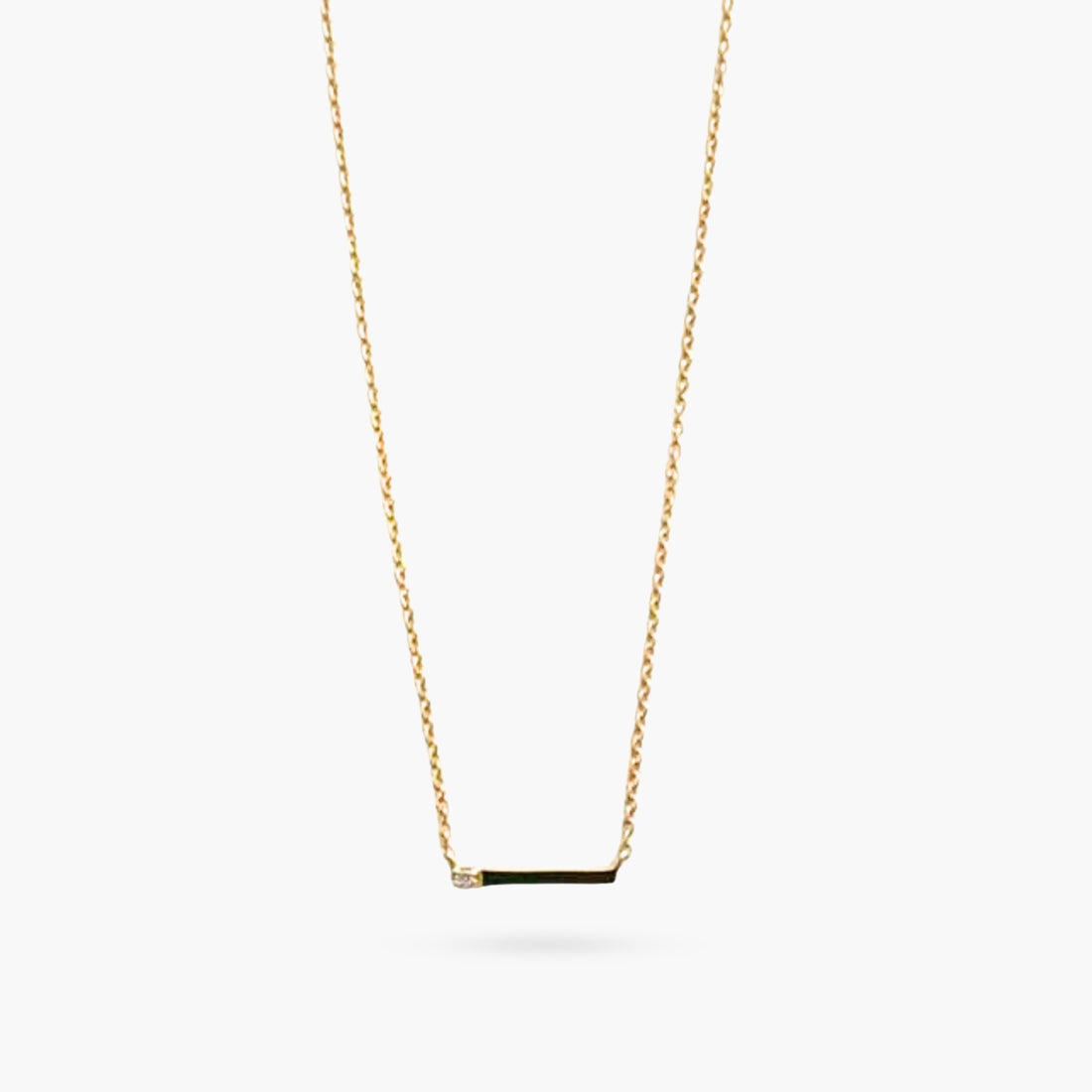 14K Dainty Single Diamond Bar Gold Necklace