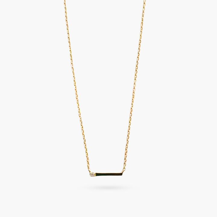 14K Dainty Single Diamond Bar Gold Necklace