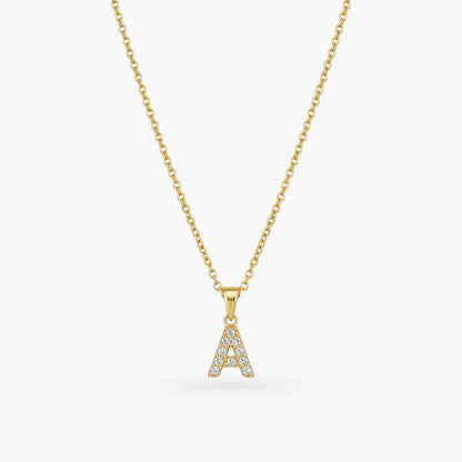 Pave Dainty Alphabet Letter Gold Necklace