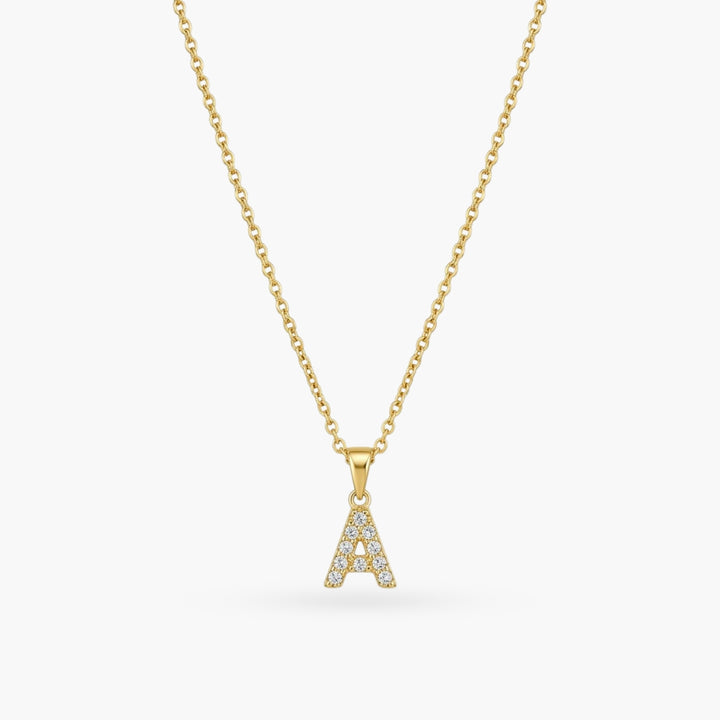 Pave Dainty Alphabet Letter Gold Necklace