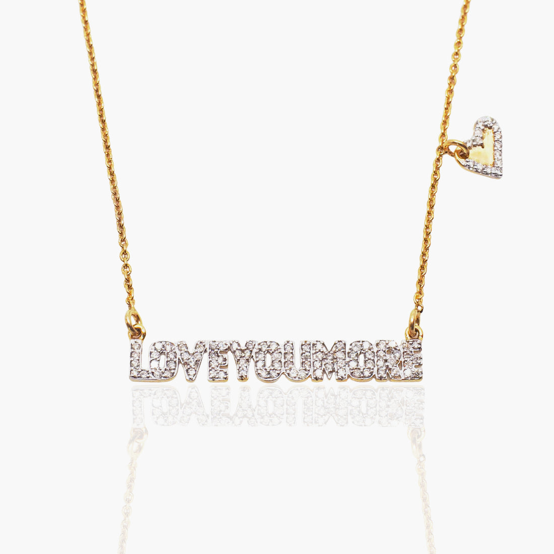 Love You More Bar Necklace in White Diamond & 14K Gold