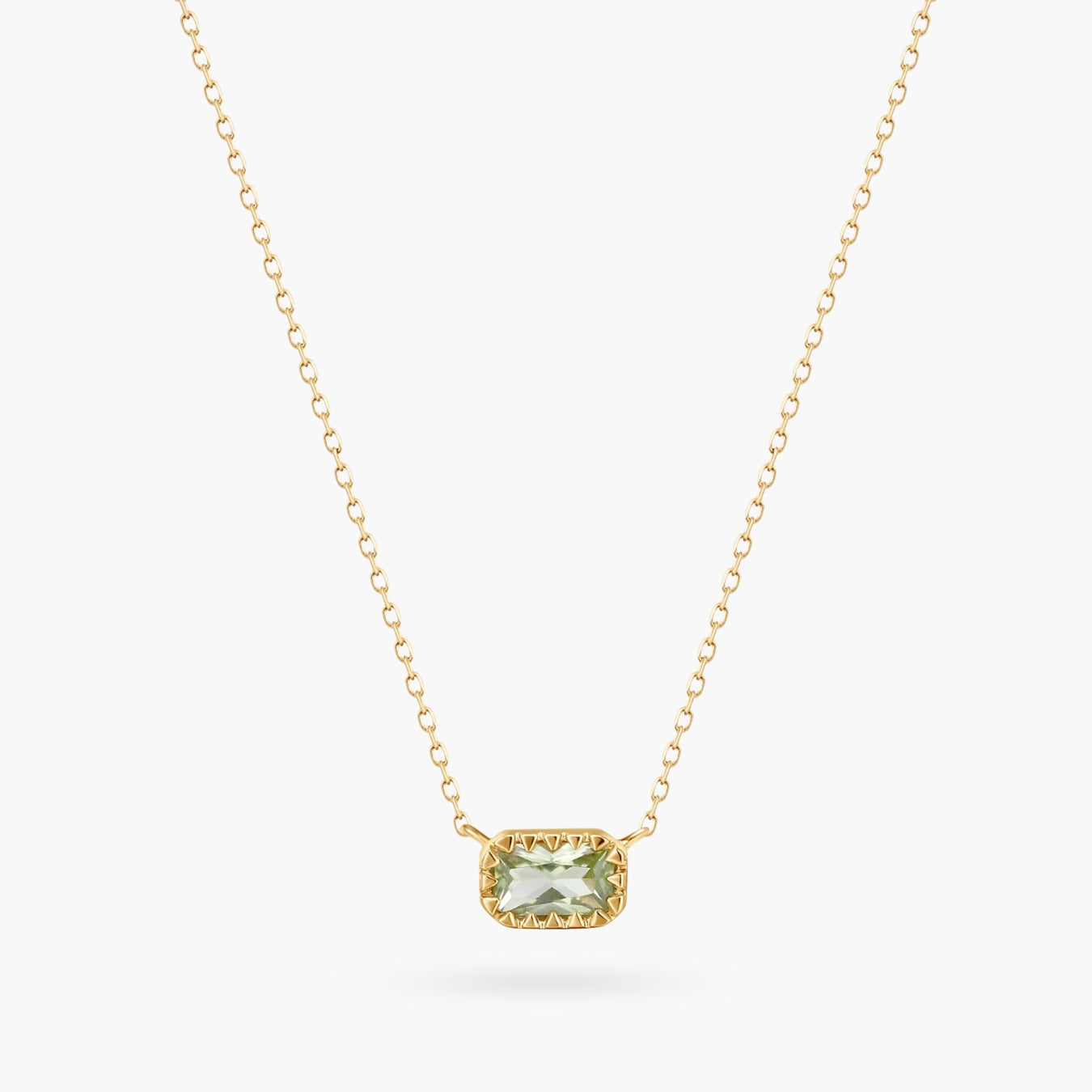 14K Natural Green Stone Square Gold Dainty Necklace