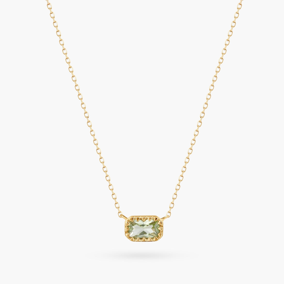 14K Natural Green Stone Square Gold Dainty Necklace