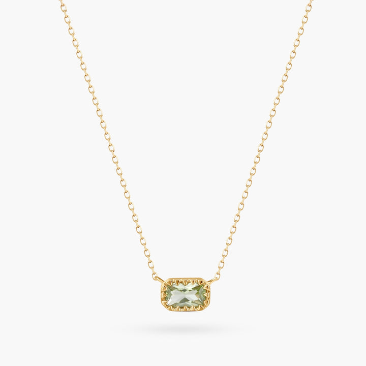 14K Natural Green Stone Square Gold Dainty Necklace